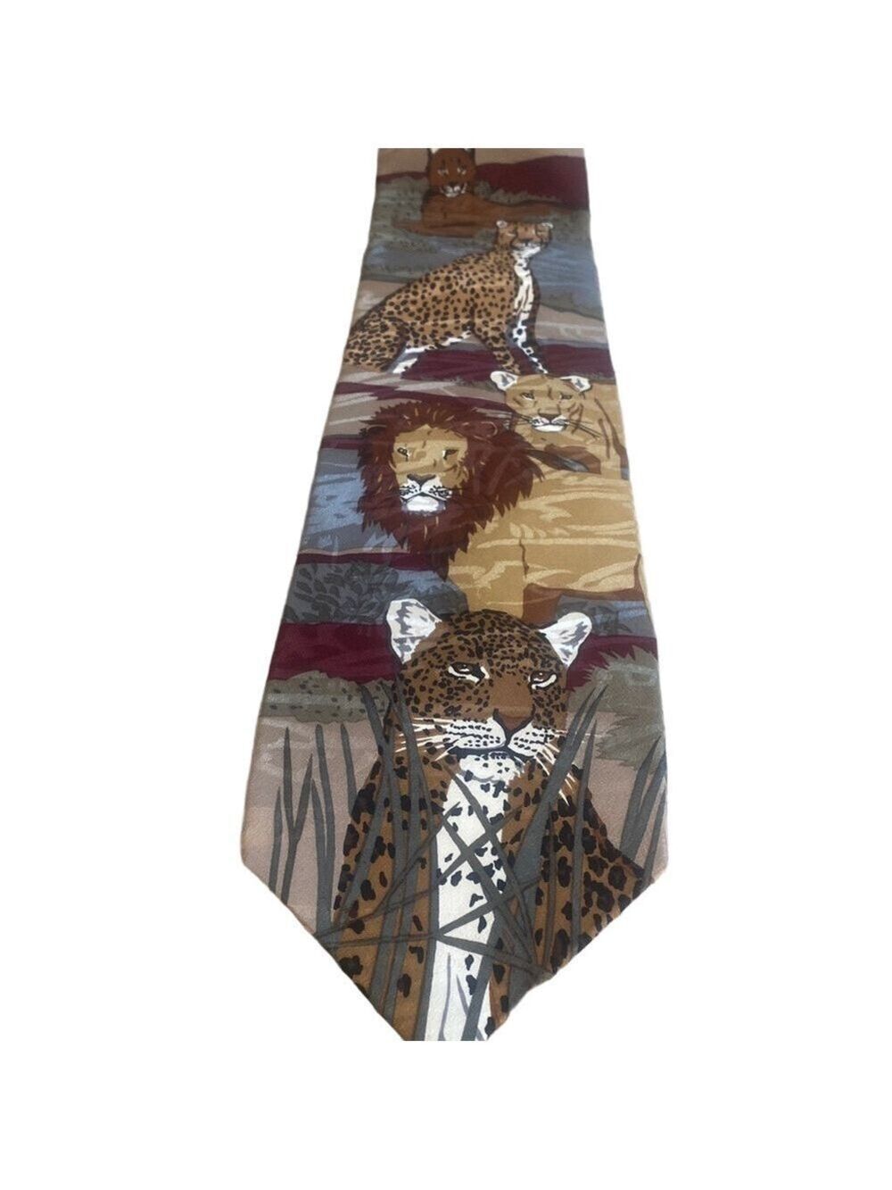 Vintage WWF World Wildlife Fund Silk Tie Big Cat Animal Print